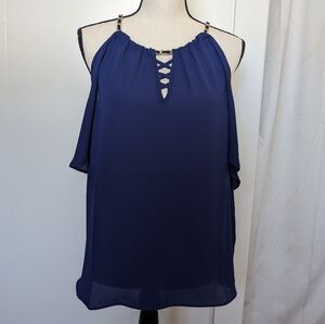 INC blue cold shoulder blouse